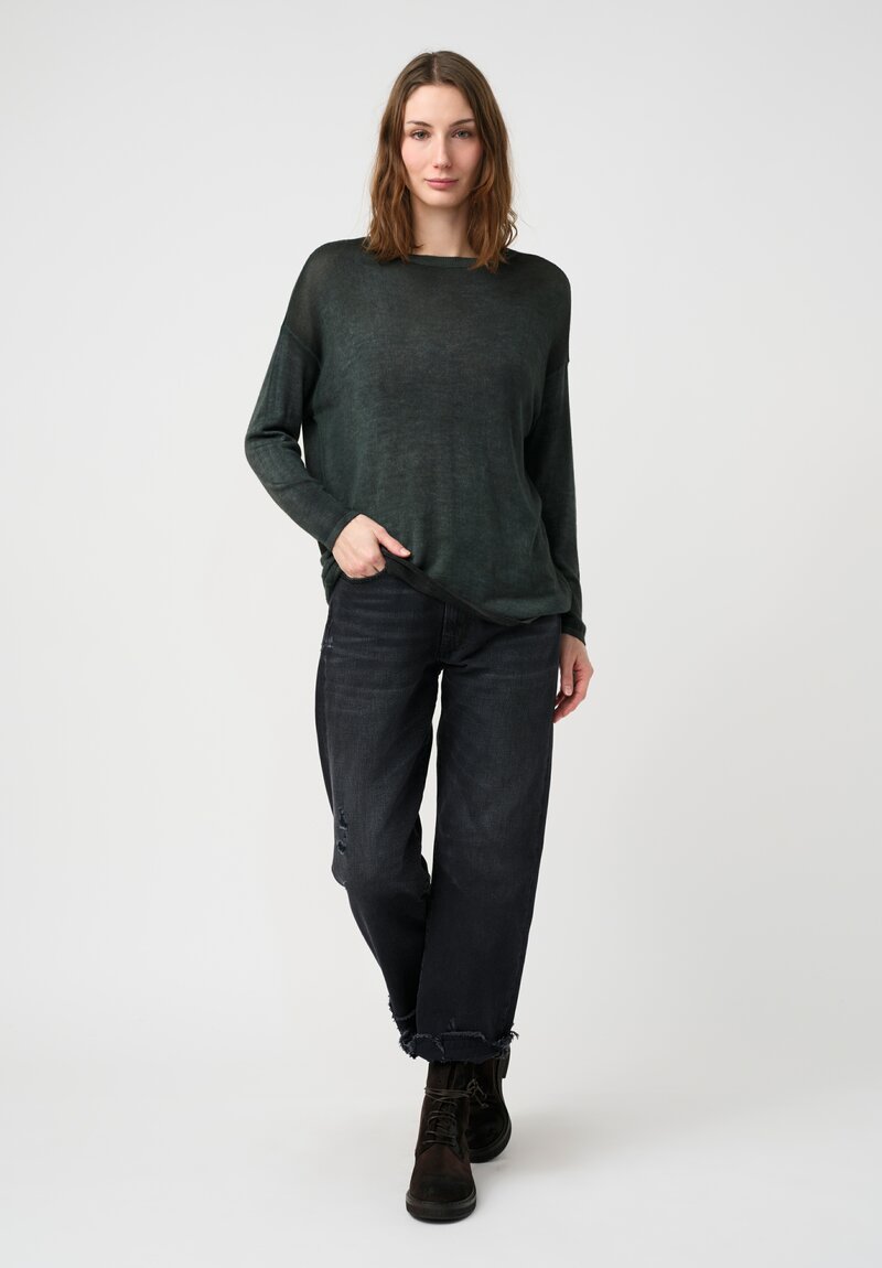 Avant Toi Cashmere & Silk Maglia Barchetta Sweater in Nero & Rosco Green