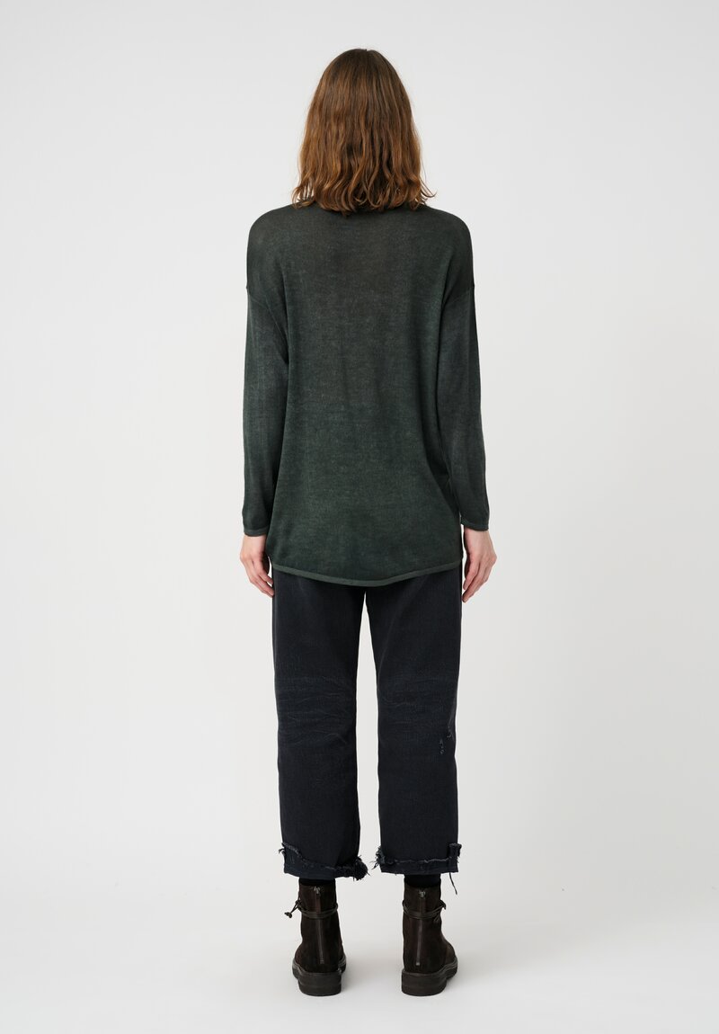 Avant Toi Cashmere & Silk Maglia Barchetta Sweater in Nero & Rosco Green