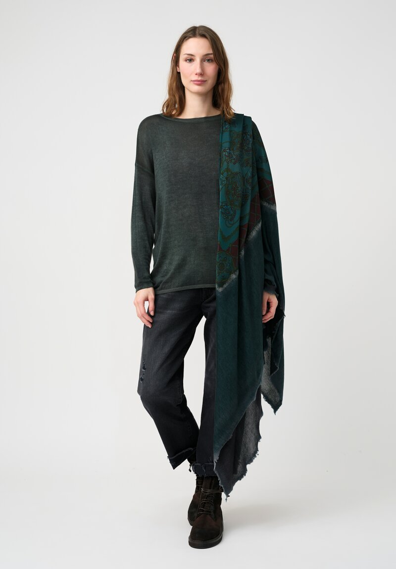 Avant Toi Cashmere & Silk Maglia Barchetta Sweater in Nero & Rosco Green