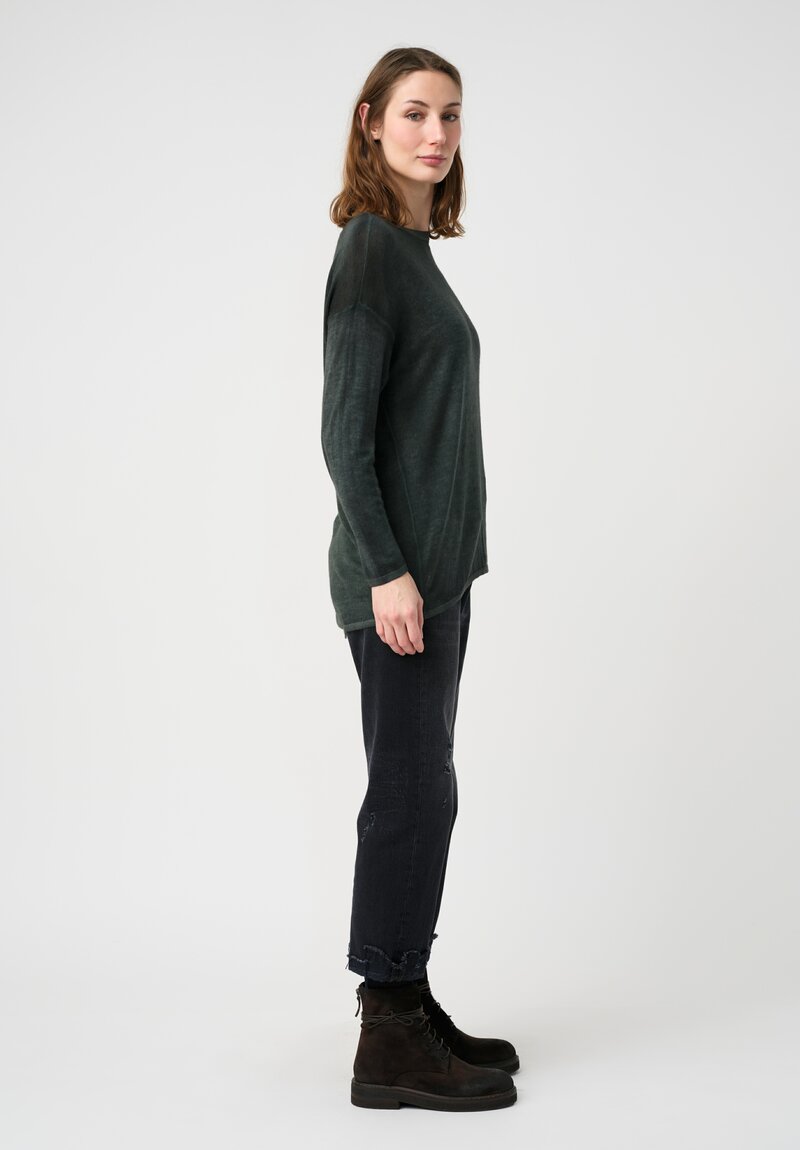Avant Toi Cashmere & Silk Maglia Barchetta Sweater in Nero & Rosco Green