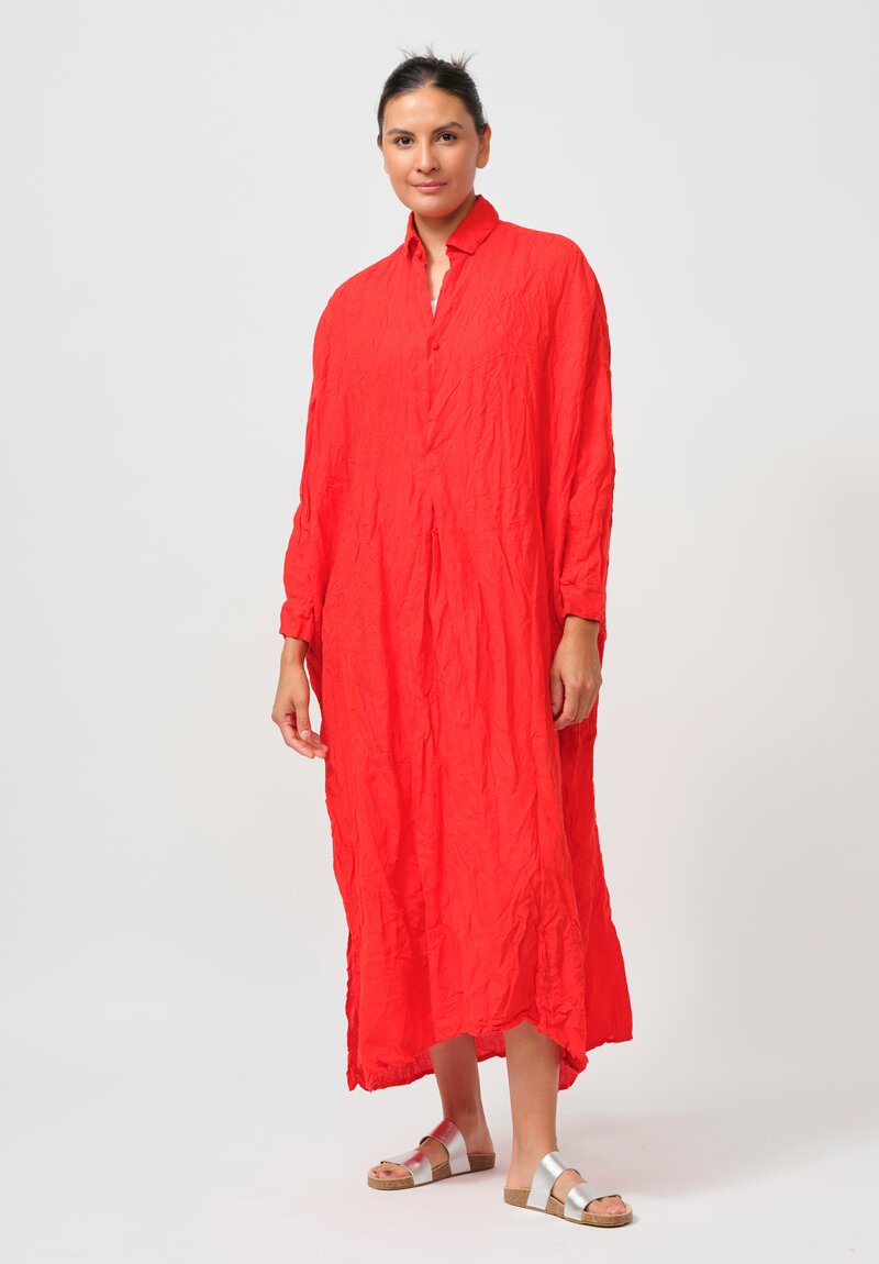 Daniela Gregis Washed Linen More Tunic with Silk Slip in Rosso Orange Red	