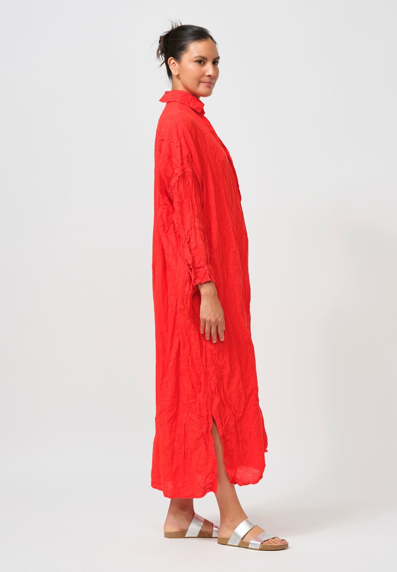 Daniela Gregis Washed Linen More Tunic with Silk Slip in Rosso Orange Red	