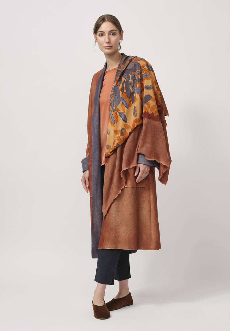 Avant Toi Cashmere & Silk Duster Cardigan in Navy Blue & Cuoio Brown	