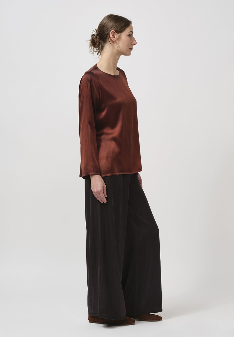 Avant Toi Hand Painted Silk Lunga Barchetta Top in Nero Cuoio Brown	