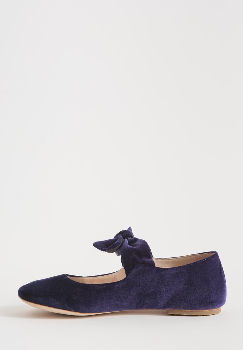 Daniela Gregis Cotton Velvet Ballerina Bottoncino Flat in Dark Blue	