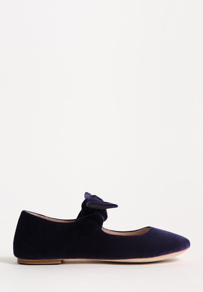 Daniela Gregis Cotton Velvet Ballerina Bottoncino Flat in Dark Blue	