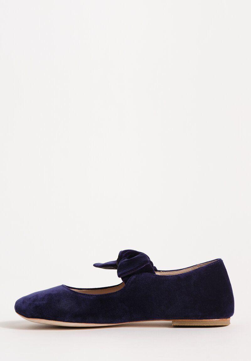 Daniela Gregis Cotton Velvet Ballerina Bottoncino Flat in Dark Blue	