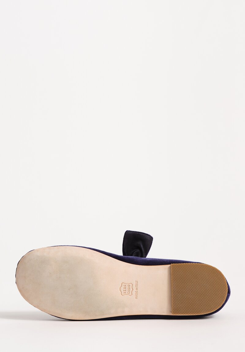 Daniela Gregis Cotton Velvet Ballerina Bottoncino Flat in Dark Blue	