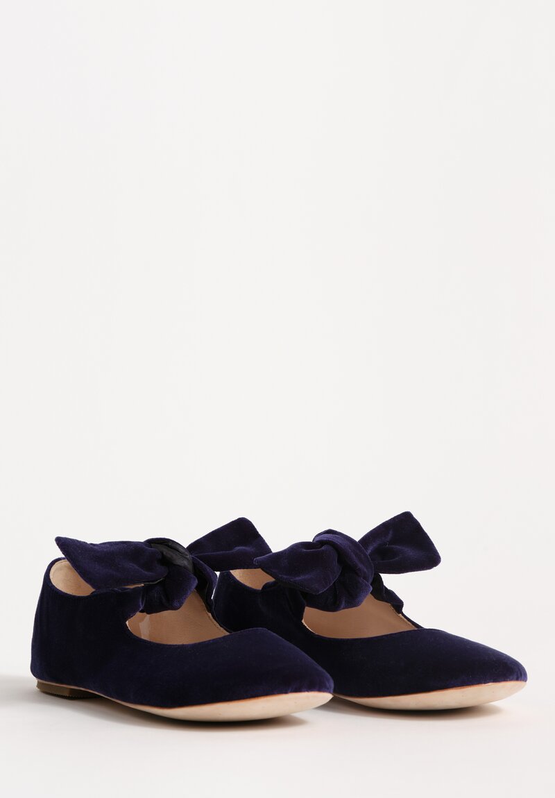 Daniela Gregis Cotton Velvet Ballerina Bottoncino Flat in Dark Blue	