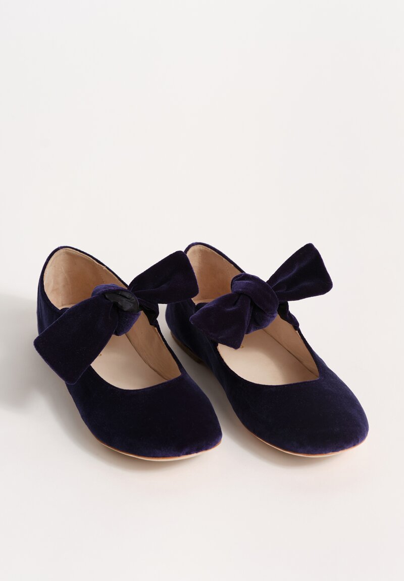 Daniela Gregis Cotton Velvet Ballerina Bottoncino Flat in Dark Blue	