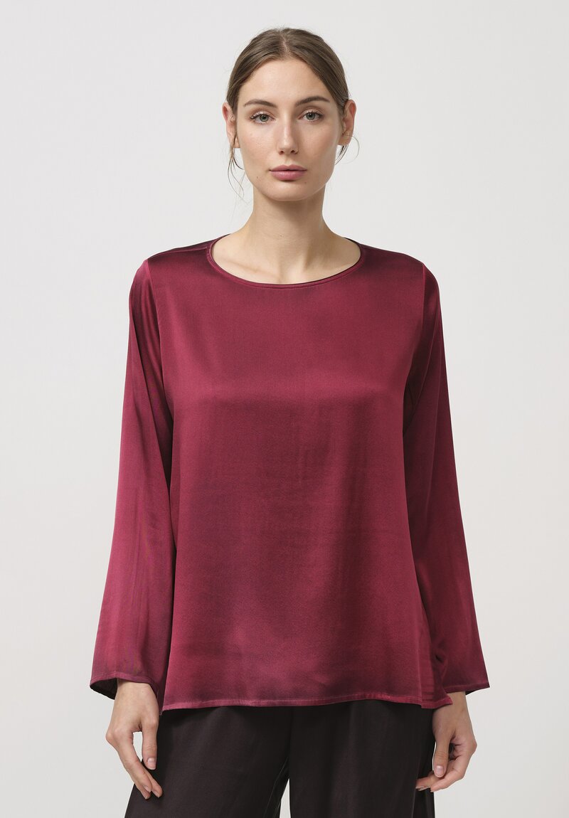 Avant Toi Hand Painted Silk Lunga Barchetta Top in Nero Wine Red	