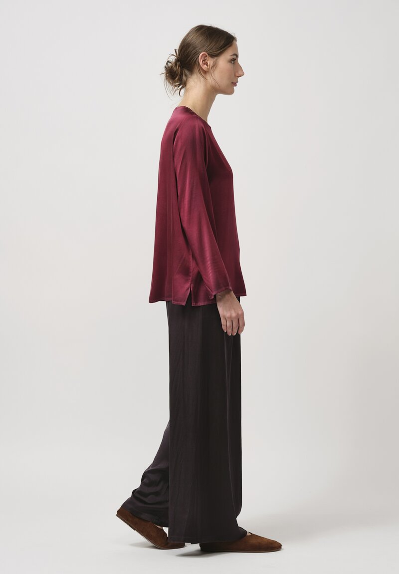 Avant Toi Hand Painted Silk Lunga Barchetta Top in Nero Wine Red	