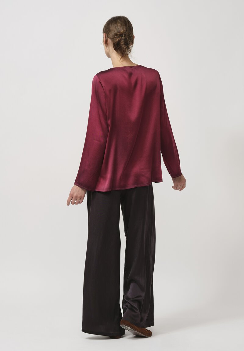 Avant Toi Hand Painted Silk Lunga Barchetta Top in Nero Wine Red	