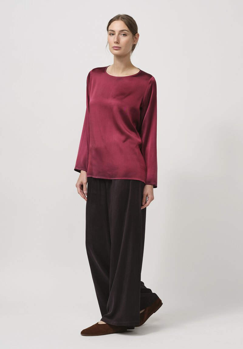 Avant Toi Hand Painted Silk Lunga Barchetta Top in Nero Wine Red	