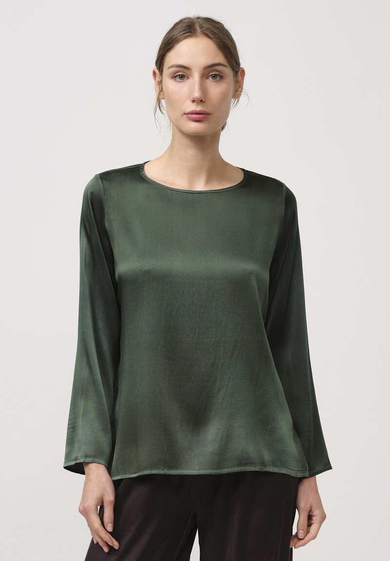 Avant Toi Hand Painted Silk Lunga Barchetta Top in Nero Bosco Green	