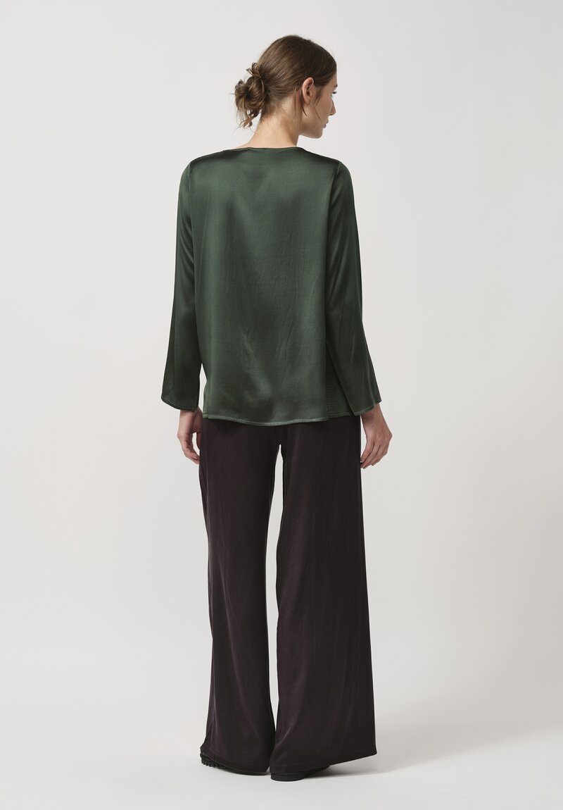 Avant Toi Hand Painted Silk Lunga Barchetta Top in Nero Bosco Green	