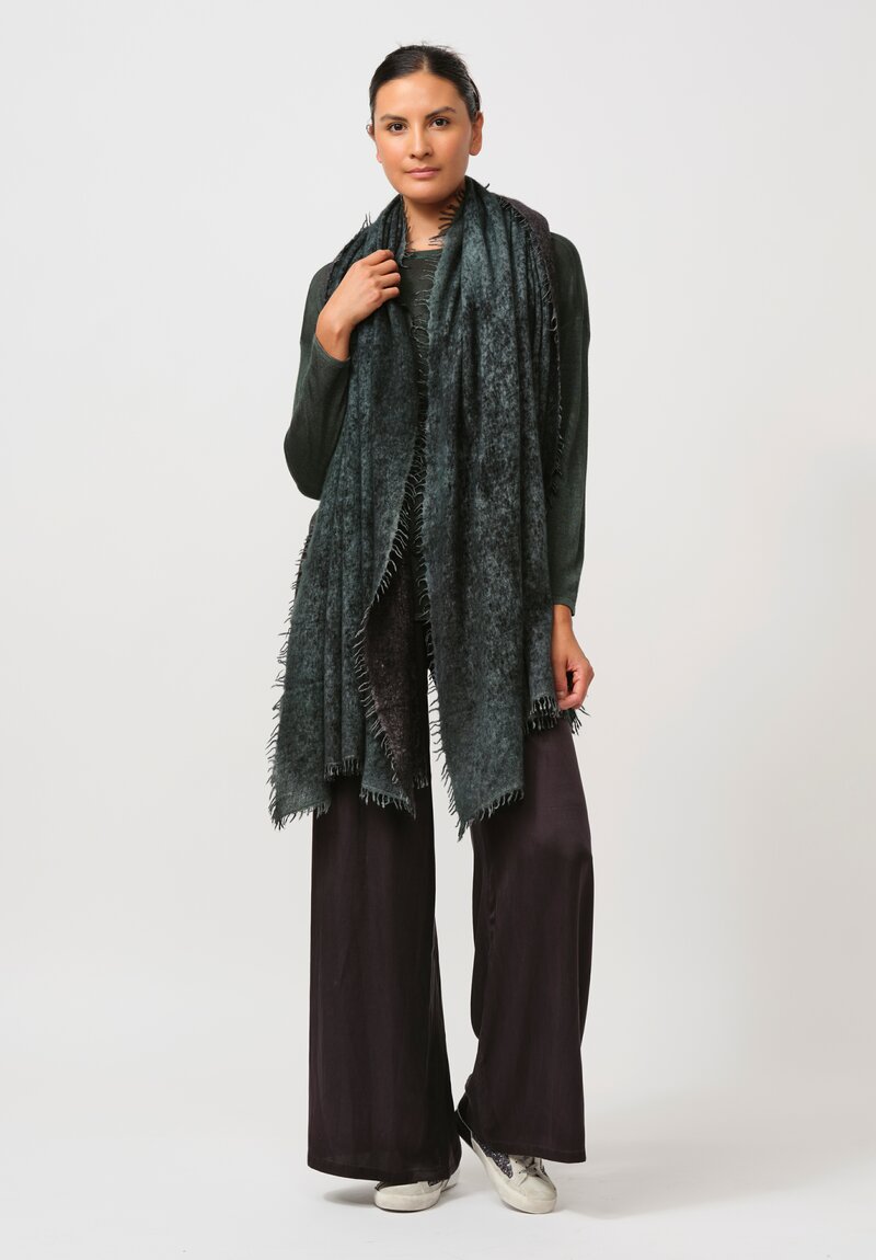 Avant Toi Hand-Painted Cashmere Stola Scarf in Nero Rosco Green	