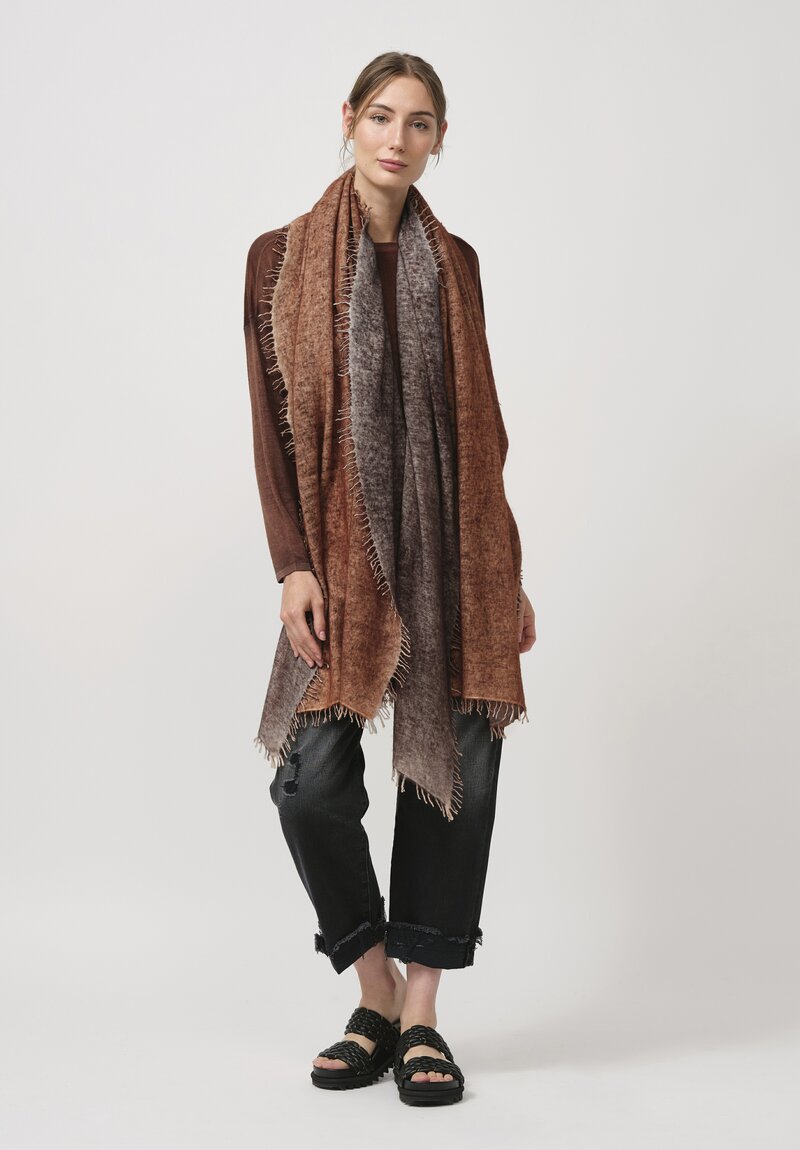 Avant Toi Hand-Painted Cashmere Stola Scarf in Nero Cuoio Brown	