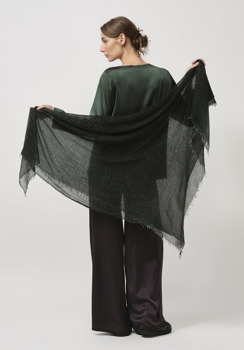 Avant Toi Hand-Painted Cashmere Gauze Scarf in Nero Rosco Green	