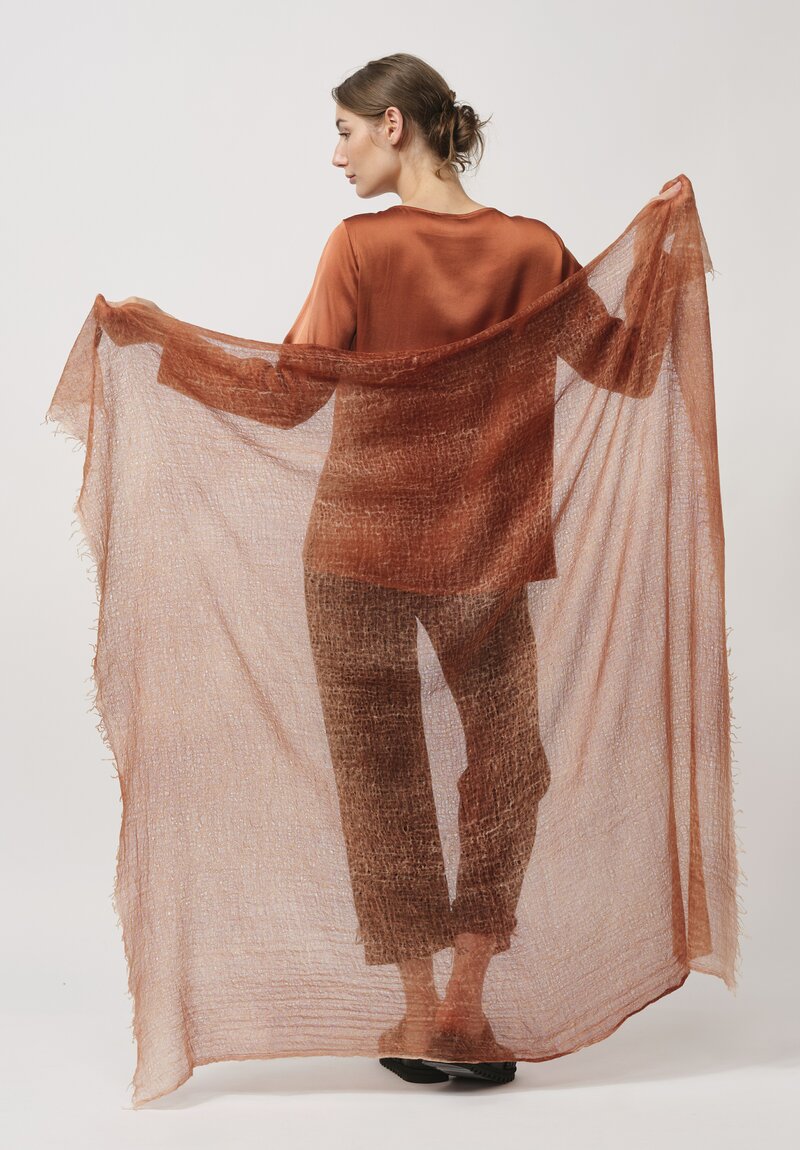 Avant Toi Hand-Painted Cashmere Gauze Scarf in Nero Cuoio Rust	