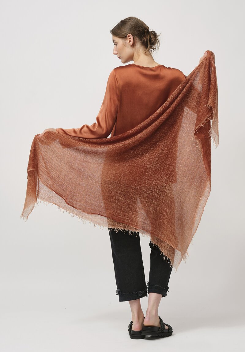 Avant Toi Hand-Painted Cashmere Gauze Scarf in Nero Cuoio Rust	