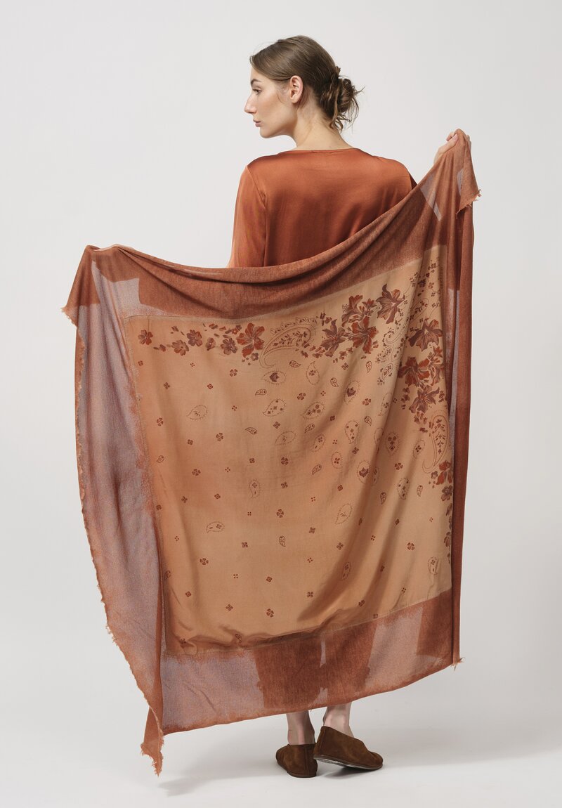 Avant Toi Cashmere & Washed Silk Quadrello 'One of a Kind' Scarf in Cuoio Peach Cream	