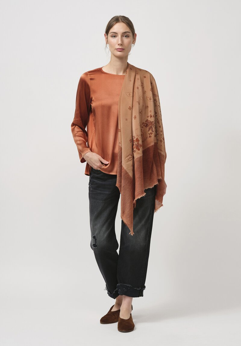 Avant Toi Cashmere & Washed Silk Quadrello 'One of a Kind' Scarf in Cuoio Peach Cream	