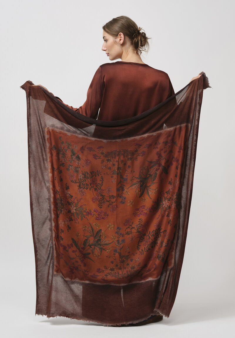 Avant Toi Cashmere & Silk Quadrello 'One of a Kind' Scarf in Nero Cuoio Orange & Brown	