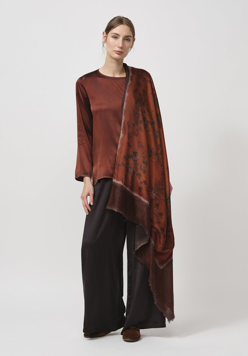 Avant Toi Cashmere & Silk Quadrello 'One of a Kind' Scarf in Nero Cuoio Orange & Brown	