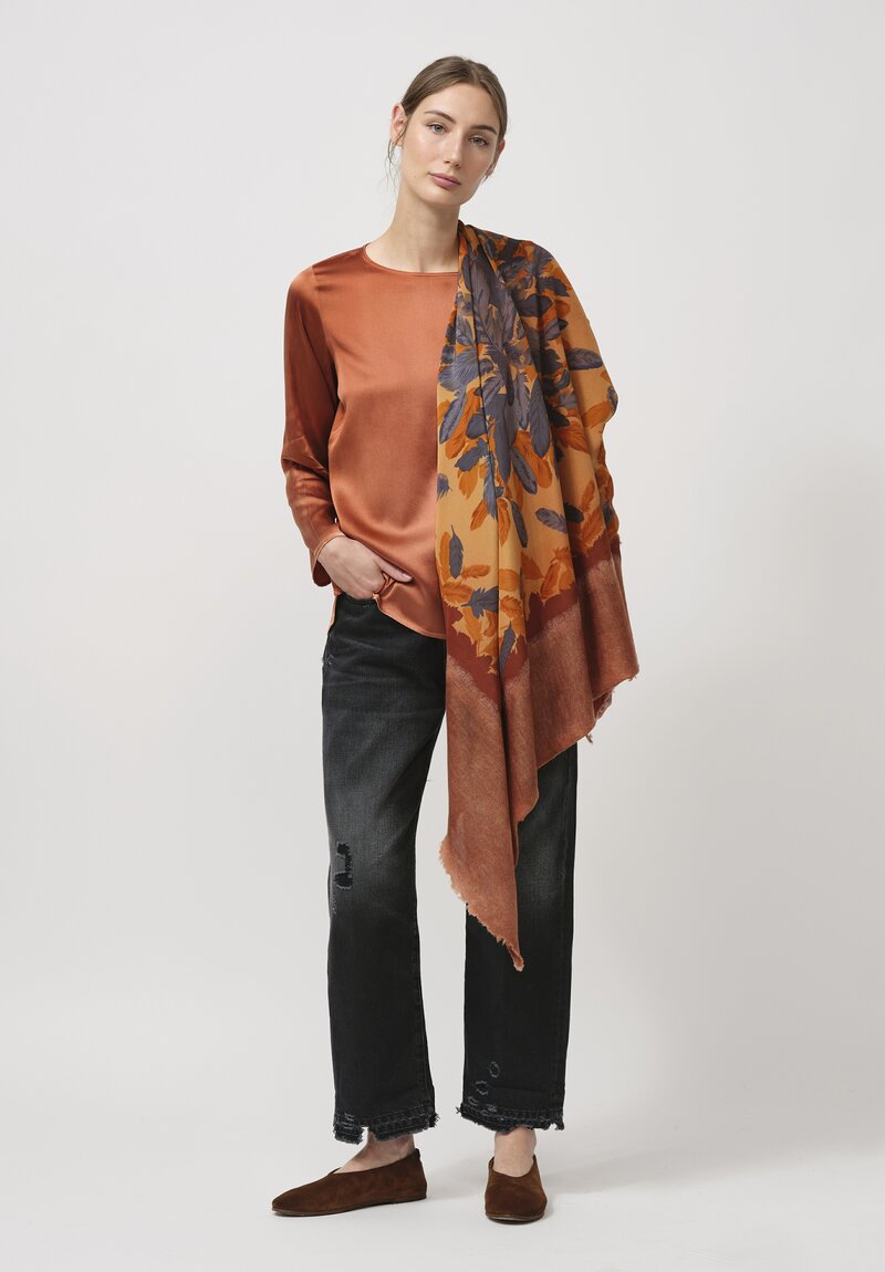 Avant Toi Cashmere & Washed Silk Quadrello 'One of a Kind' Scarf in Cuoio Peach & Blue	