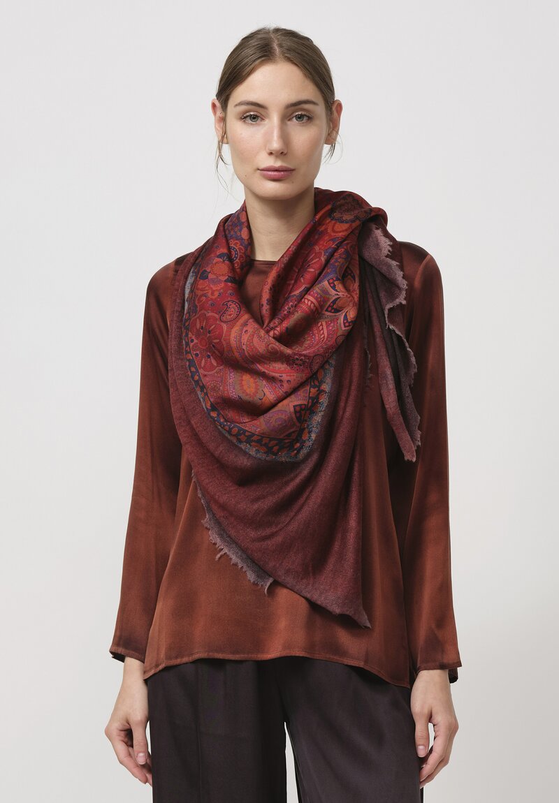 Avant Toi Cashmere & Silk Quadrello 'One of a Kind' Scarf in Nero Goji Red & Navy	