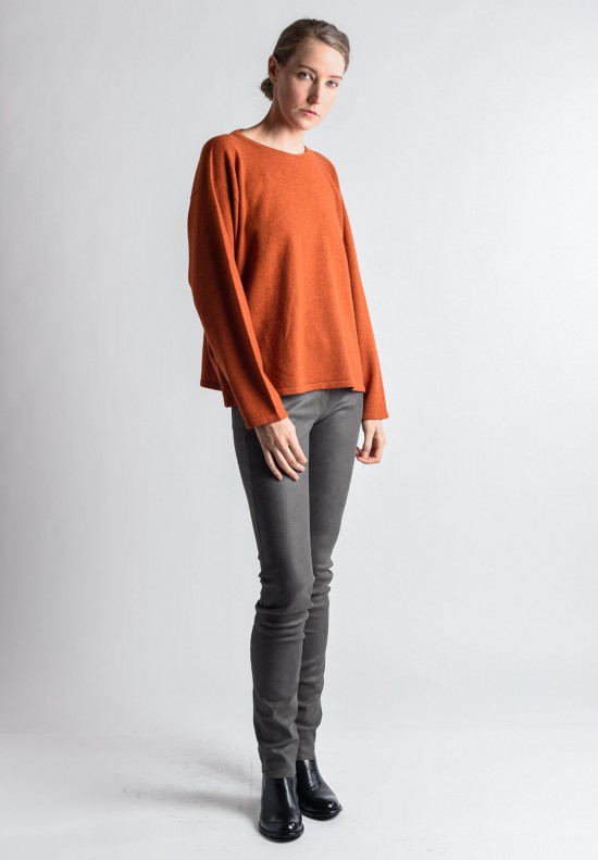 Eskandar Crew Neck Cashmere Sweater in Rust