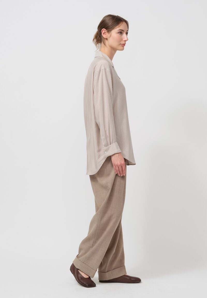 The Row Silk Valene Shirt in Pink Beige & White	