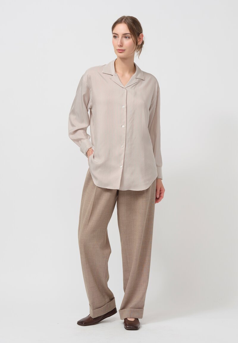 The Row Silk Valene Shirt in Pink Beige & White	