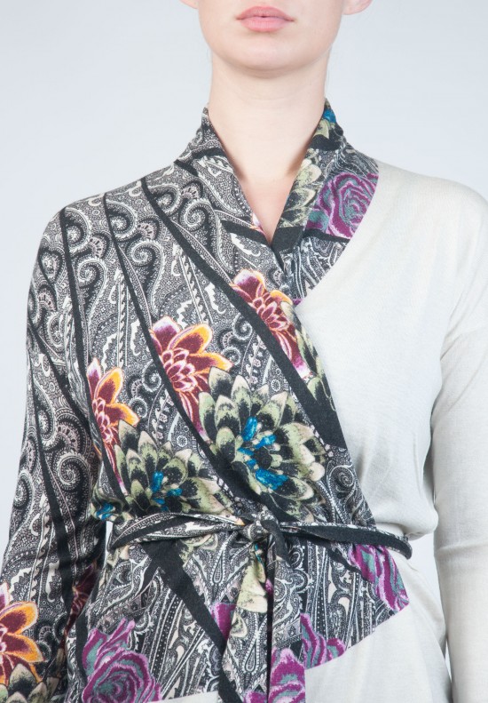 Etro Silk and Cashmere Cardigan with Belt in White with Pattern