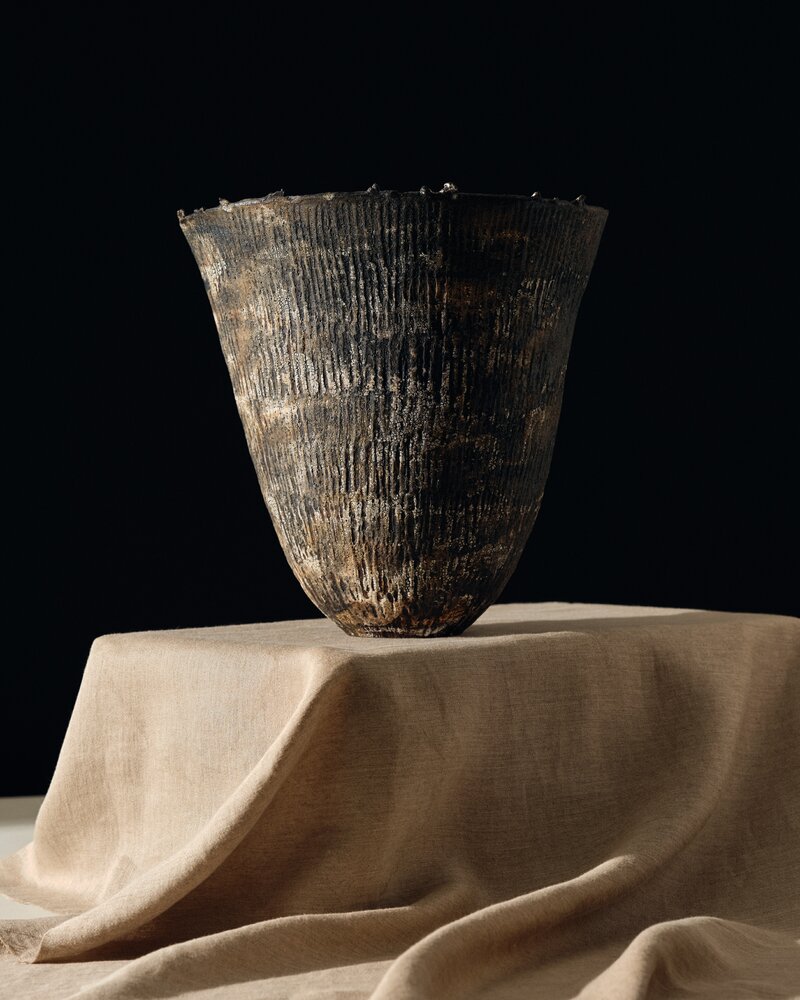 Lise Herud Braten Tall Stormy Slate Open Vessel in Dark Grey	
