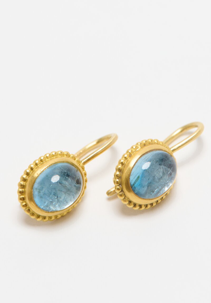 Prounis 22K, Aquamarine Granulated Hook Earrings II	