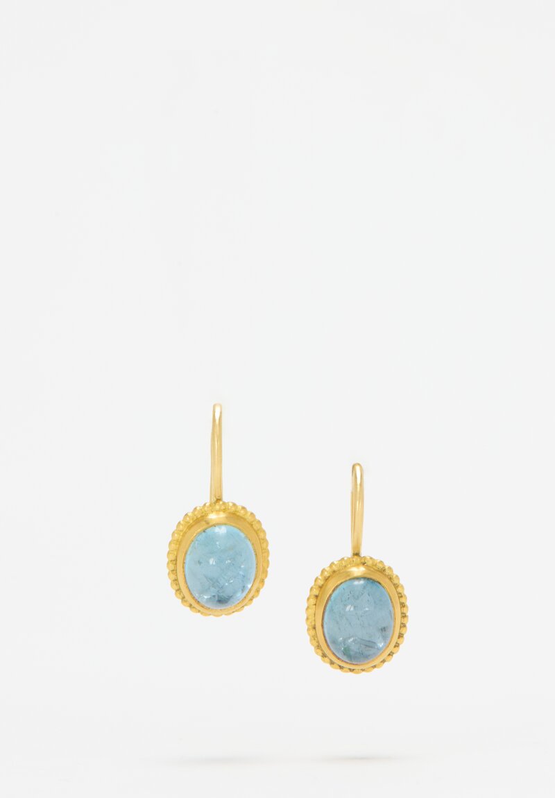 Prounis 22K, Aquamarine Granulated Hook Earrings II	