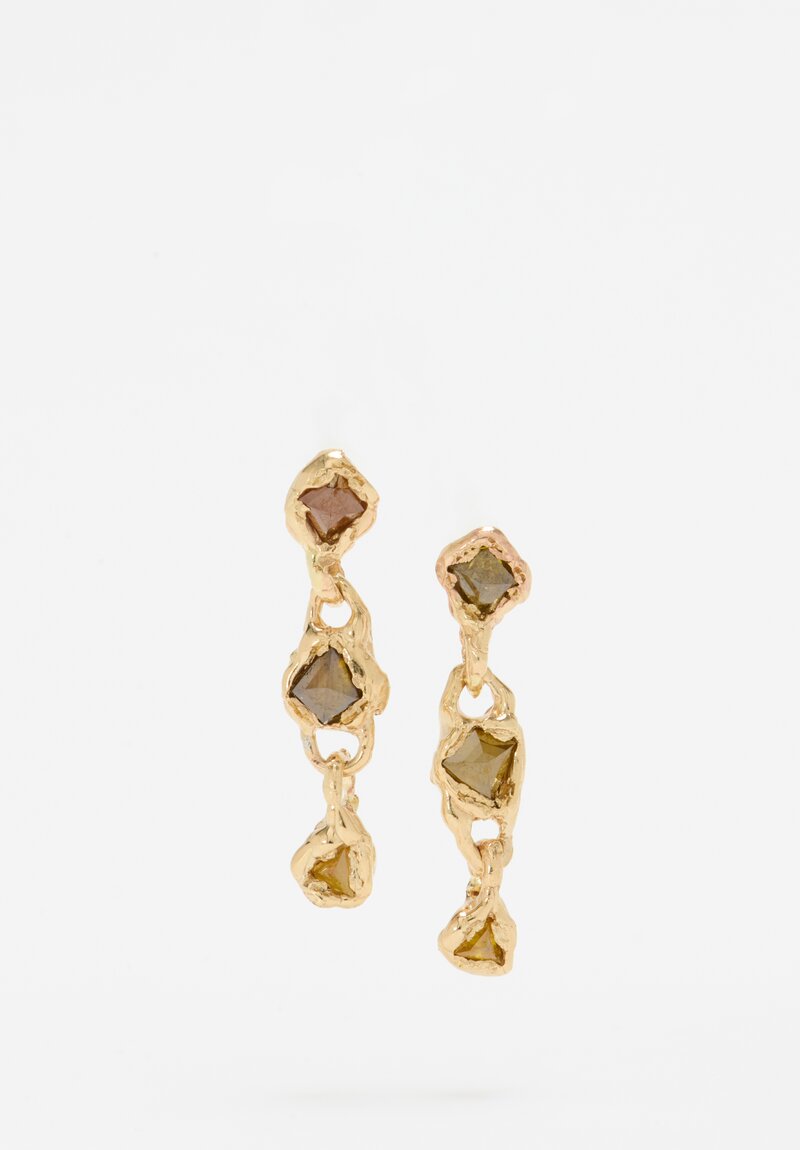 Ellis Mhairi Cameron 14K Autumnal Mixed Cut Diamond Three Drop Earrings 3 ct