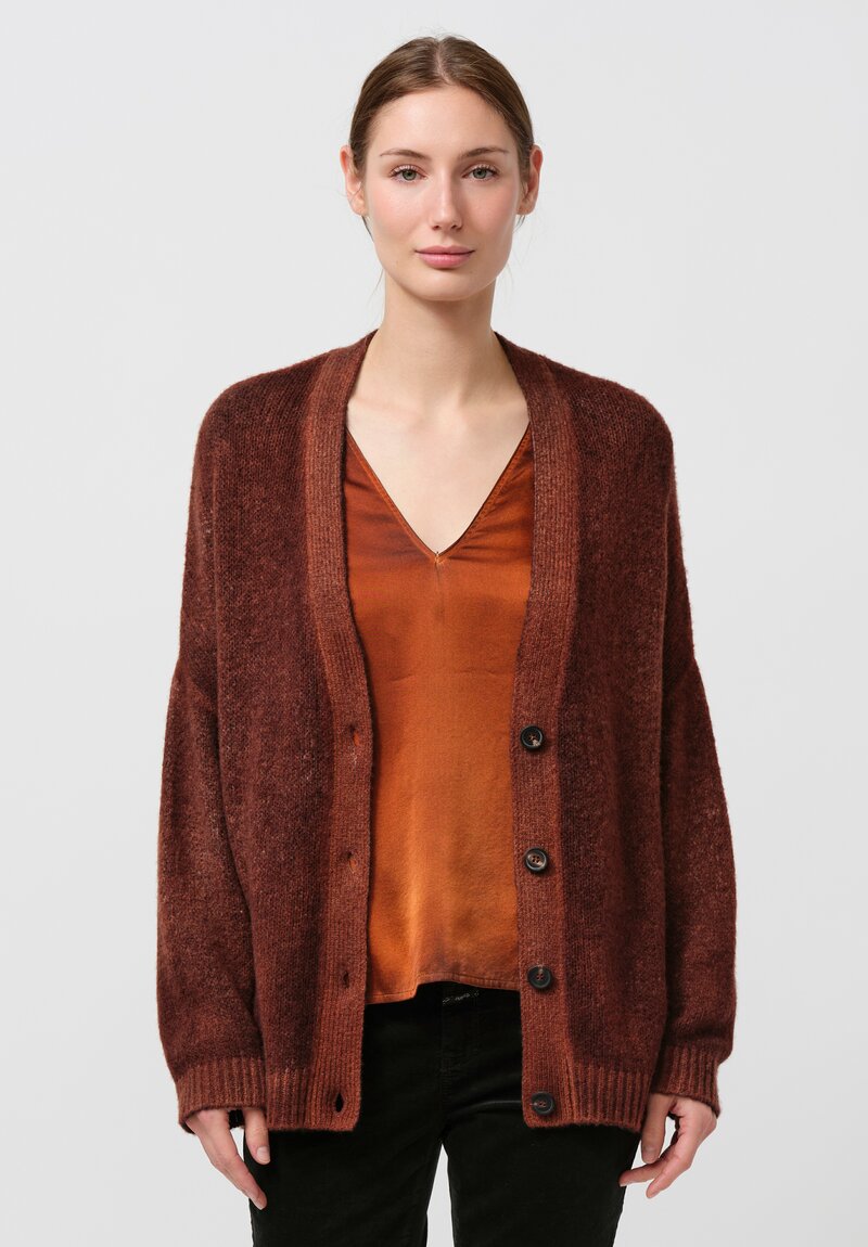 Avant Toi Cashmere & Silk Rasato Cardigan in Nero Cuoio Brown