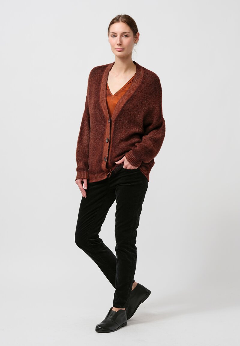 Avant Toi Cashmere & Silk Rasato Cardigan in Nero Cuoio Brown