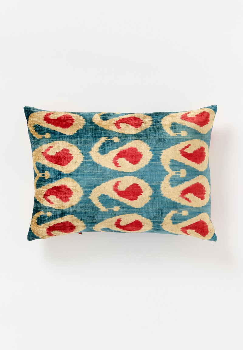 Mehmet Cetinkaya Velvet Pillow in Blue, Red & Natural	