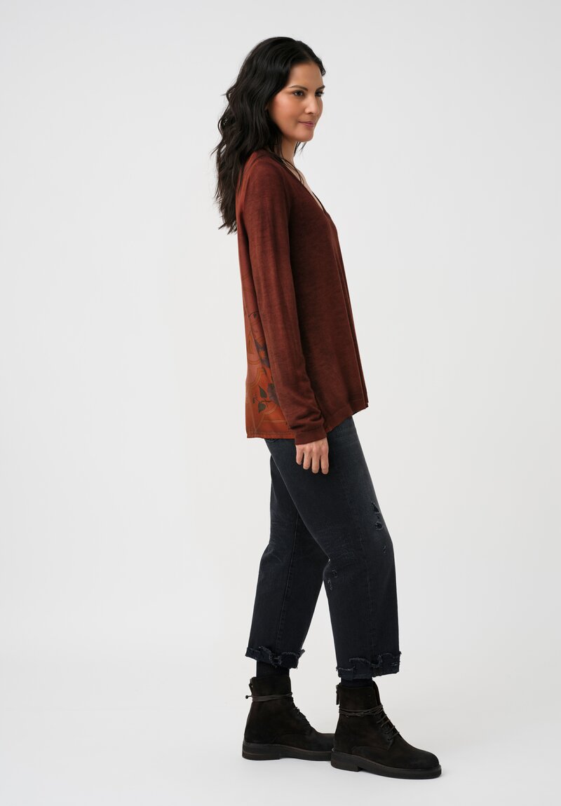 Avant Toi Cashmere & Vintage Silk One-of-a-Kind V-Neck Sweater in Cuoio Brown Deco