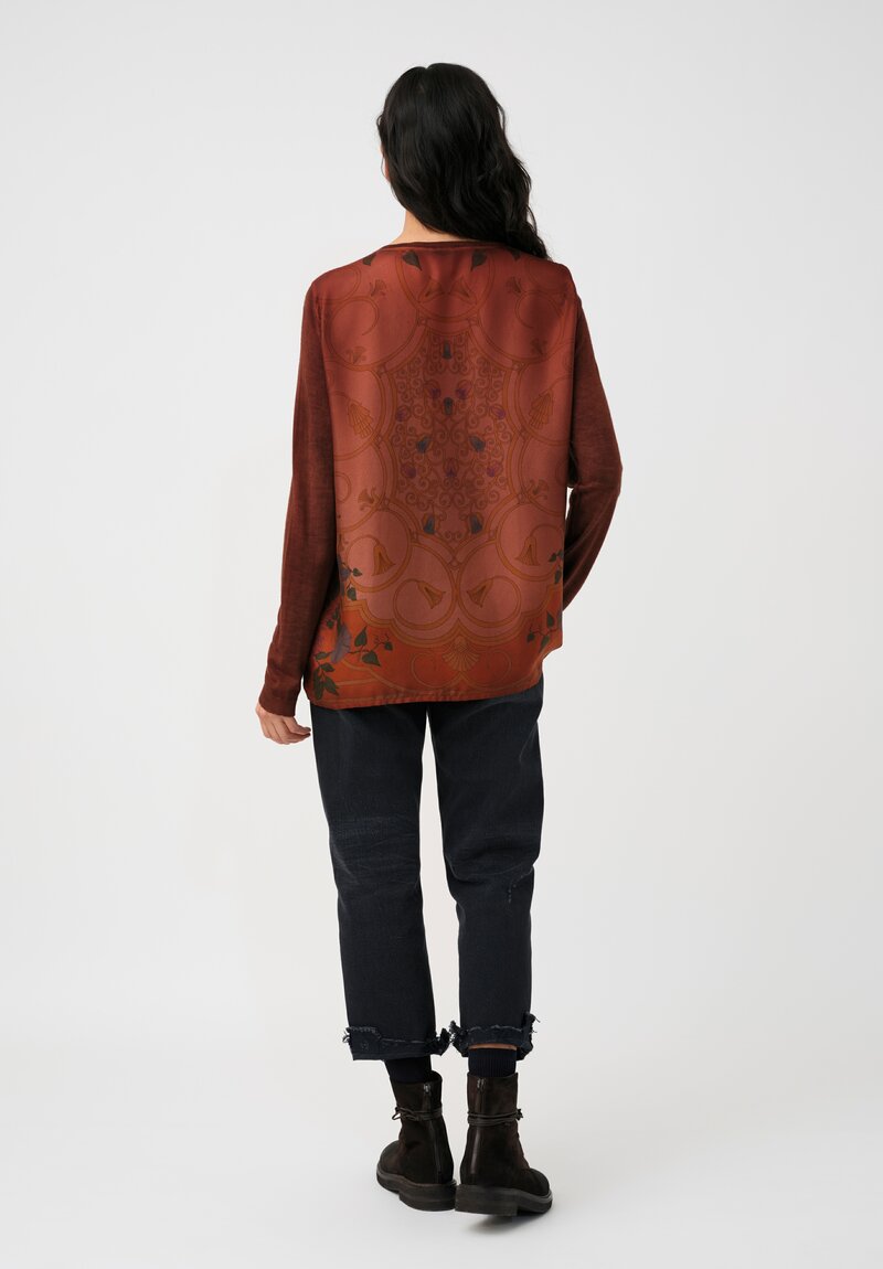 Avant Toi Cashmere & Vintage Silk One-of-a-Kind V-Neck Sweater in Cuoio Brown Deco