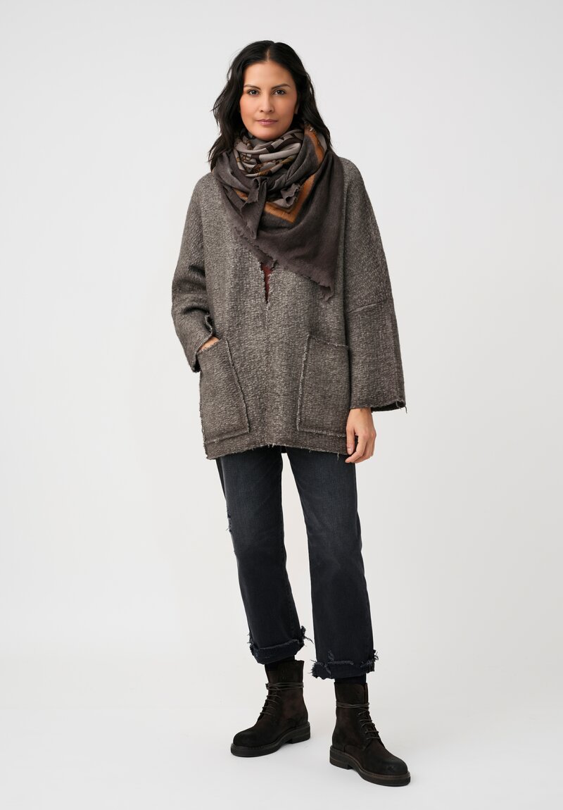 Avant Toi Cashmere & Vintage Silk One-of-a-Kind V-Neck Sweater in Cuoio Brown Deco