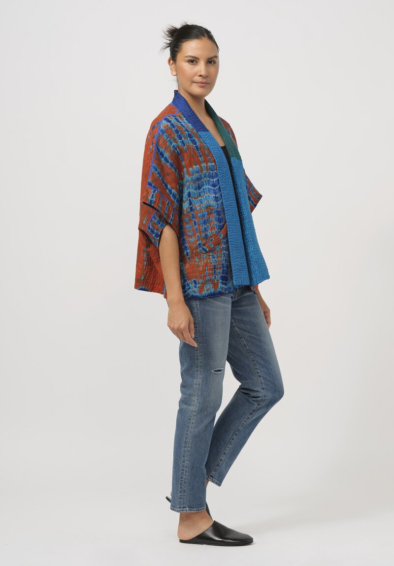 Mieko Mintz Shibori Tie Dye Mini Poncho in Navy Blue & Orange I