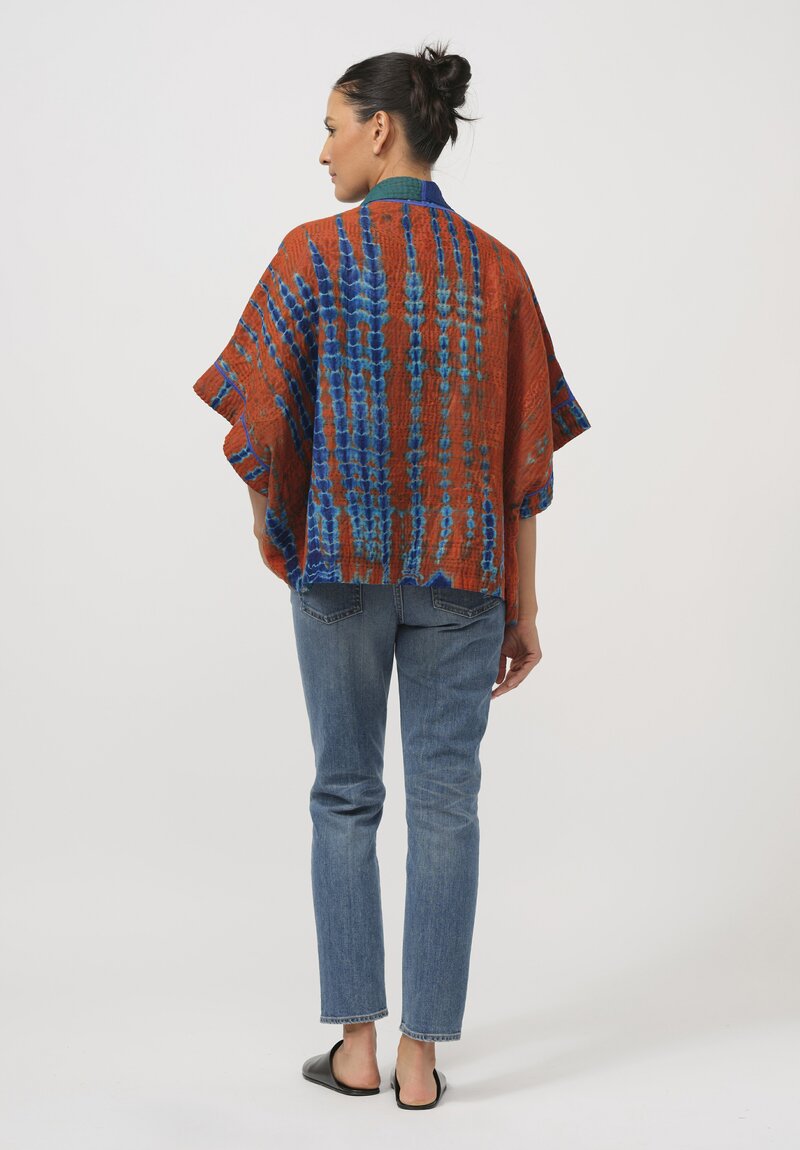 Mieko Mintz Shibori Tie Dye Mini Poncho in Navy Blue & Orange I