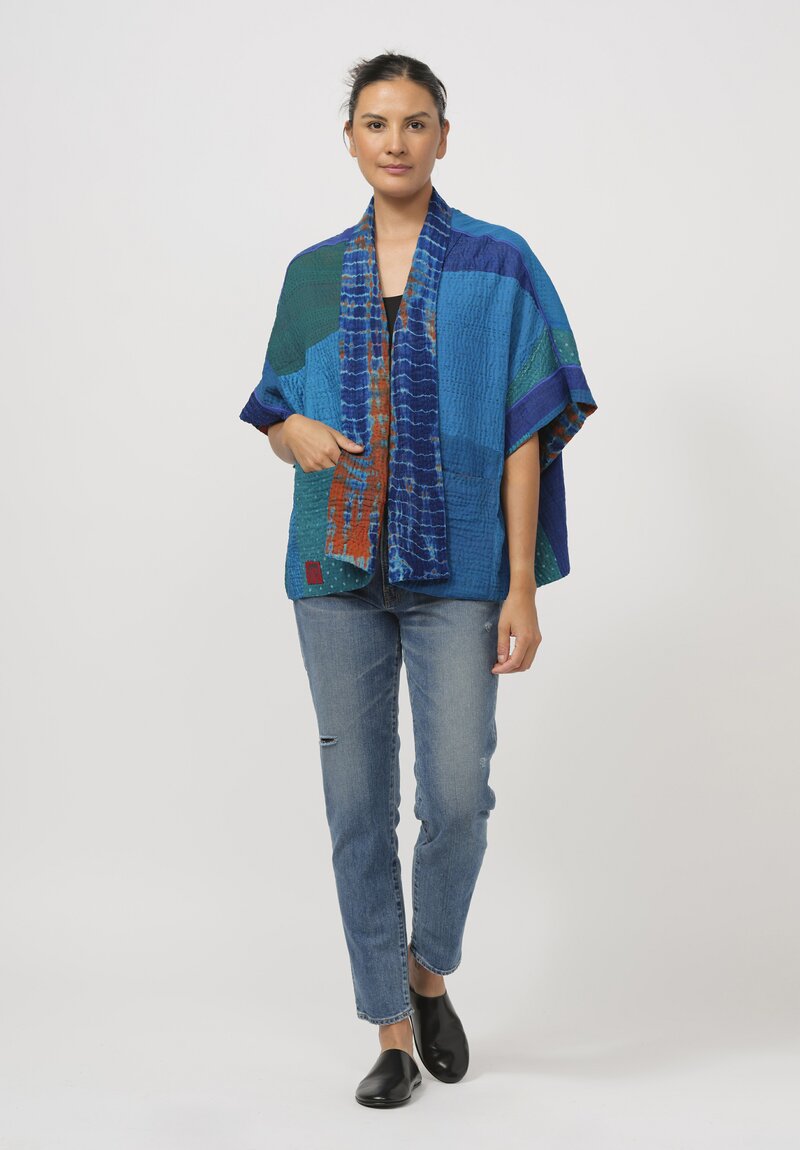 Mieko Mintz Shibori Tie Dye Mini Poncho in Navy Blue & Orange I