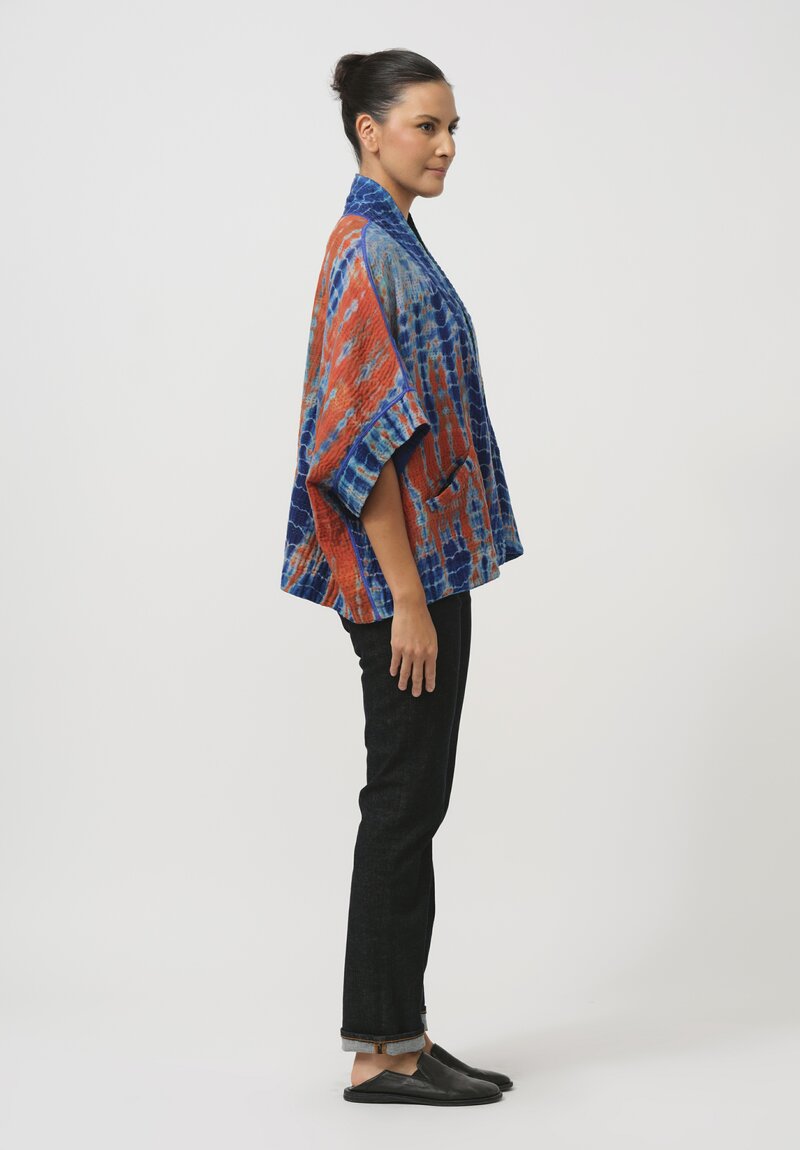 Mieko Mintz Shibori Tie Dye Mini Poncho in Navy Blue & Orange I	