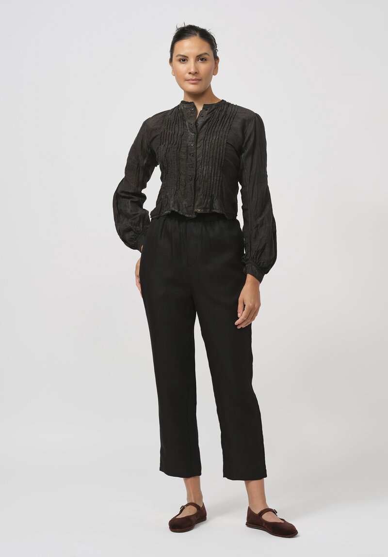 Kaval Linen & Silk Pintuck Blouse in Ash Glaze Black	